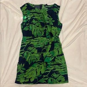 Blue dress with a green leaf print